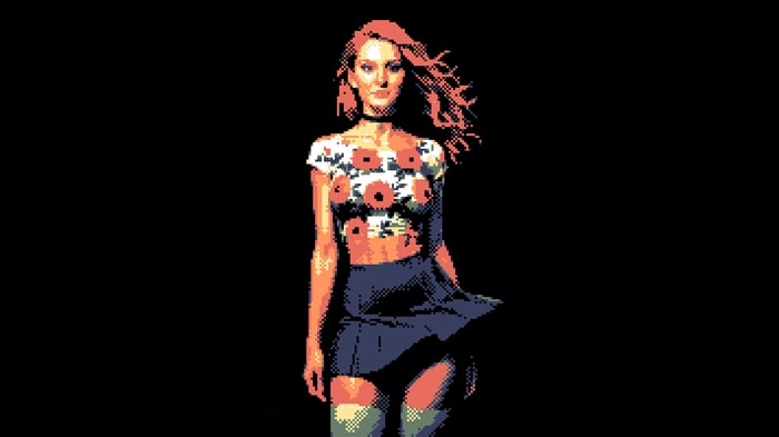 8 Bit Girl with Floral Top and Skirt