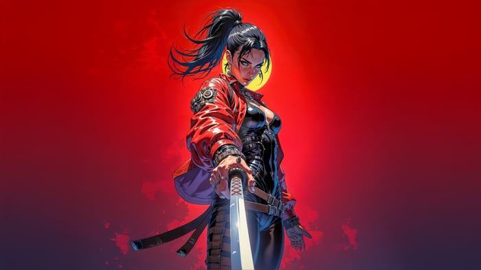 Cyberpunk Samurai Girl with Katana