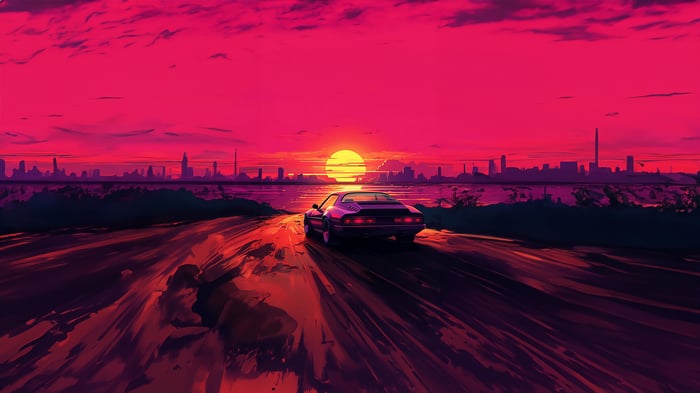 Retro Neon Ride Synthwave Cityscape Vibes
