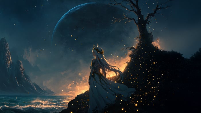 Moonlit Elf In Sparkling Nature