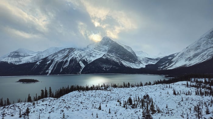 Mount Sarrail and Upper Kananaskis Lake in winter