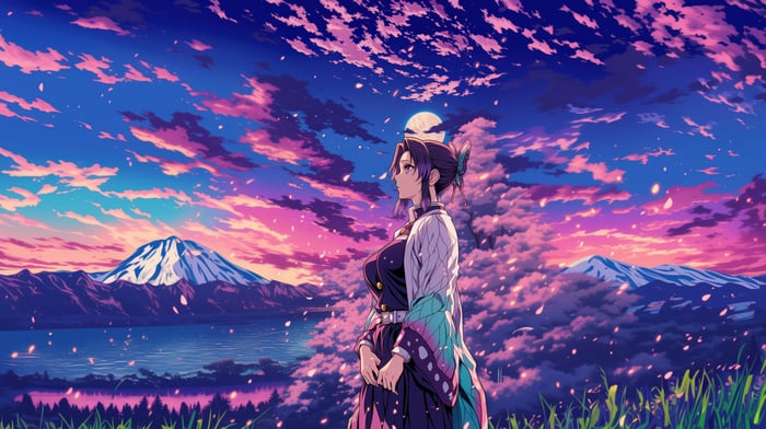 Shinobu Kocho from Demon Slayer at sunset