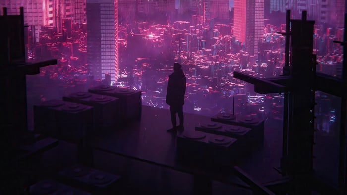Futuristic Metropolis Cityscape with a Lone Figure