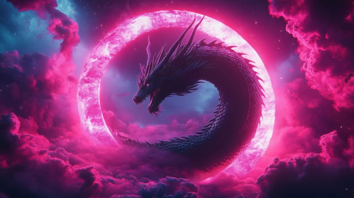 Cosmic Dragon in a Pink Nebula