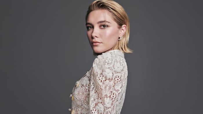 Florence Pugh in a white lace top