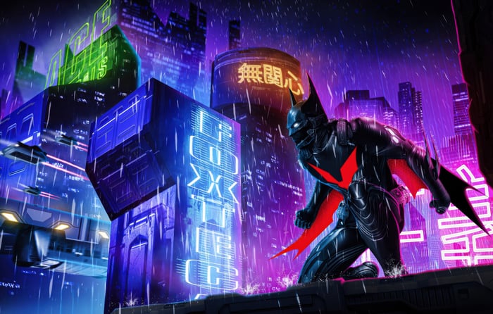 Batman Beyond in a Neon Cyberpunk City