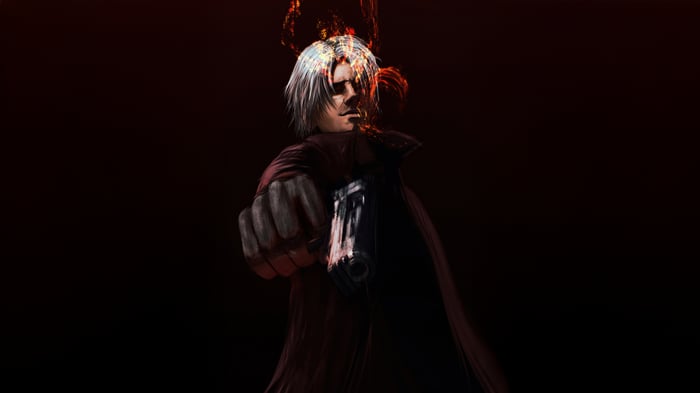 Dante from Devil May Cry holding a gun