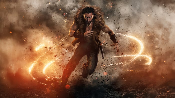 Kraven The Hunter Running Amidst Explosions