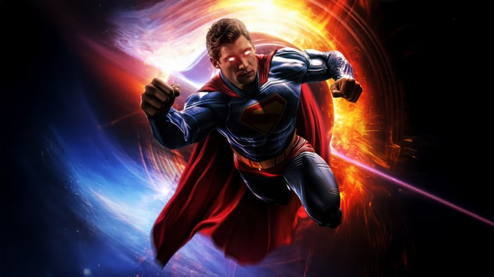 Superman Reborn with glowing red eyes