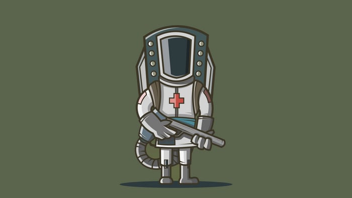 Frontline Defender in Hazmat Suit Holding a Weapon