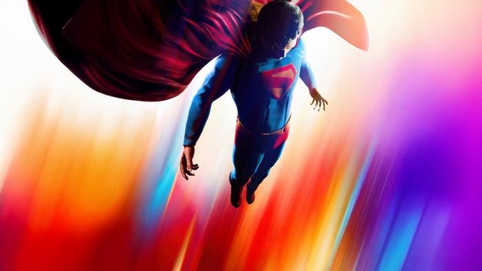 Superman Flying Through Colorful Streaks