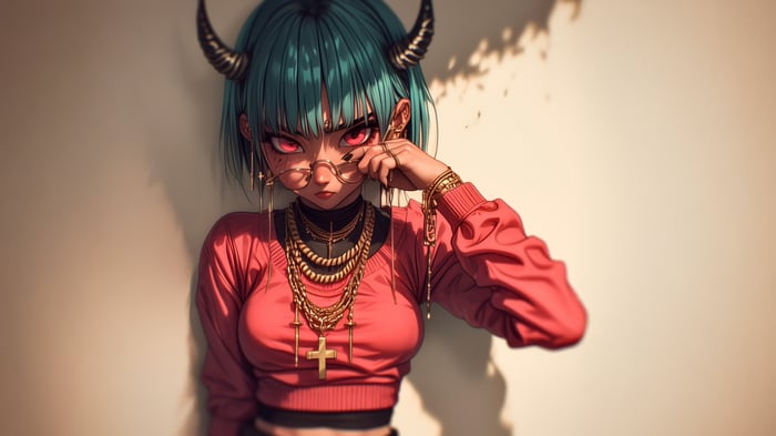 The Demon Queen with Horns and Red Eyes