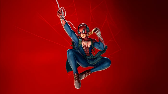 Spider-Man eating pizza while swinging
