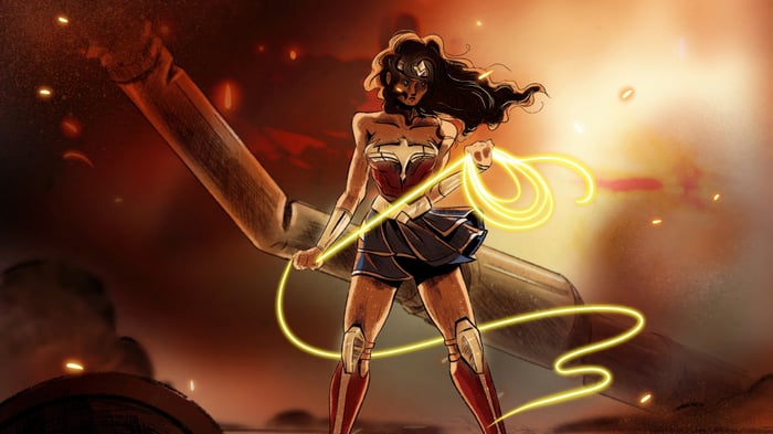 Wonder Woman with Lasso of Truth in Sketch Art Style