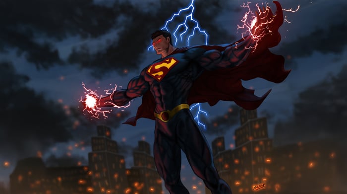 Superman Defender of Earth with red lightning