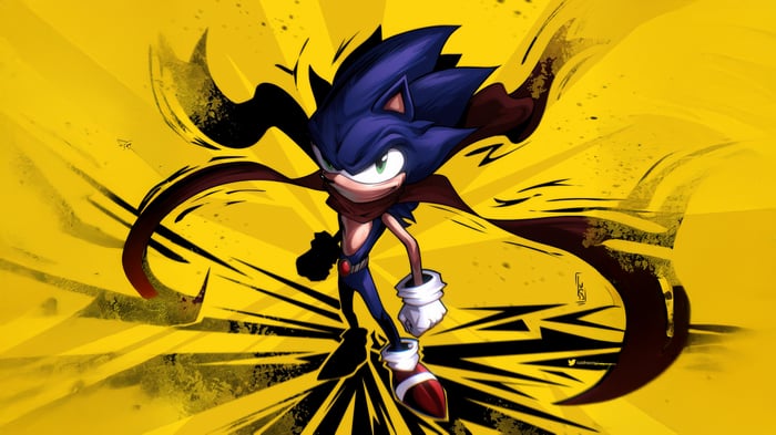 Sonic the Hedgehog with a red scarf