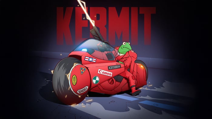 Kermit on a Red Motorcycle
