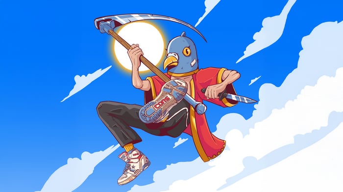 Fantasy Bird Knight with Scythe and Knife