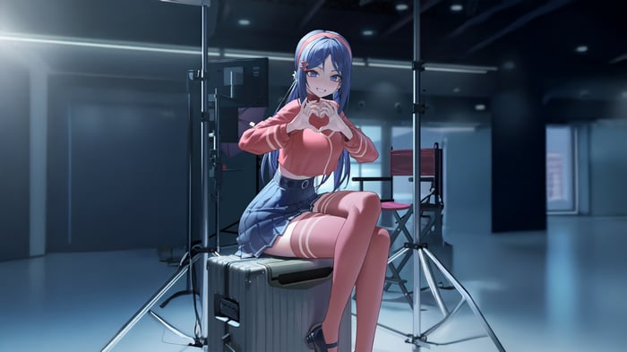 Anime Girl Making Heart Shape in Studio