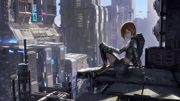 Cyberpunk Girl in Futuristic City