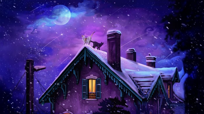 Cats On A Snowy Night