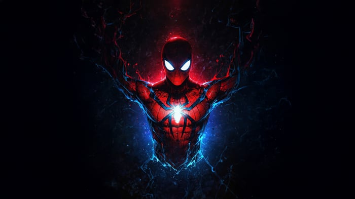 Spiderman with red and blue energy