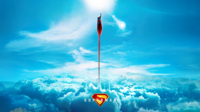 Superman flying through the sky