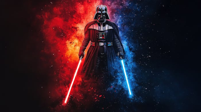 Darth Vader with Red and Blue Lightsabers