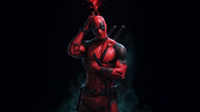 Deadpool with red smoke from his head