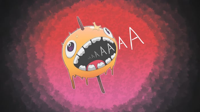 A screaming orange monster with a wide mouth