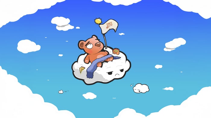 Bear on a cloud with a flag