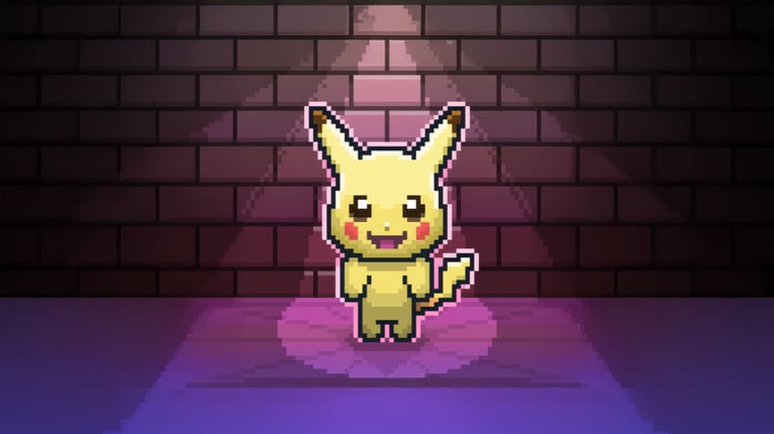 8 Bit Pikachu Standing in Spotlight