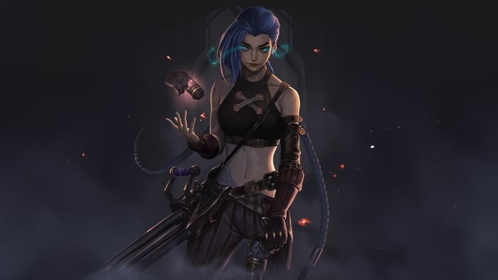 Jinx from Arcane with a large weapon