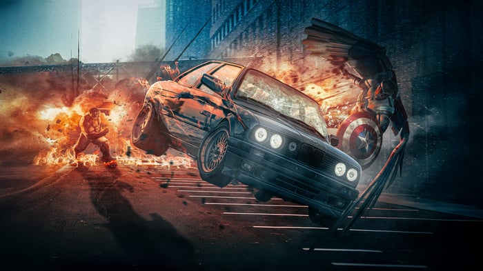 Captain America and Hulk in a car crash