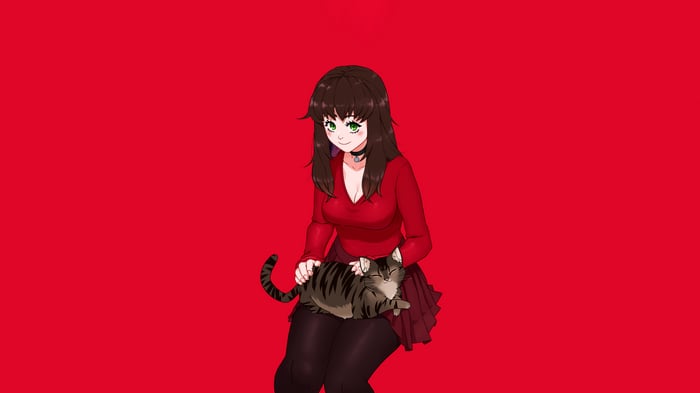 Anime Girl With Her Cat Friend