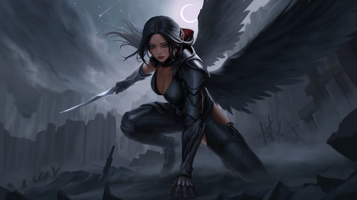 Dark Angel with Wings and Sword