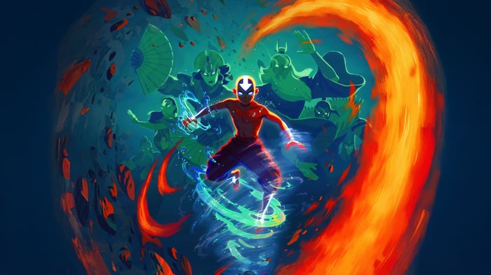 Aang in the Avatar State with Fire and Air Bending