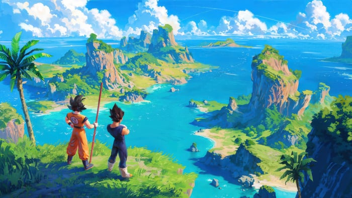 Dragon Ball: Goku and Vegeta on a tropical island