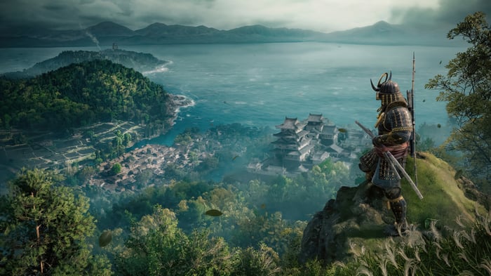 Assassin's Creed Shadows Samurai Overlooking Village