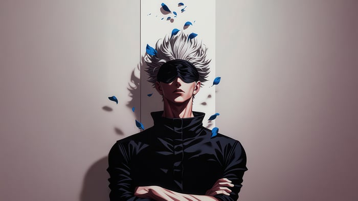 Gojo Satoru with blue petals falling