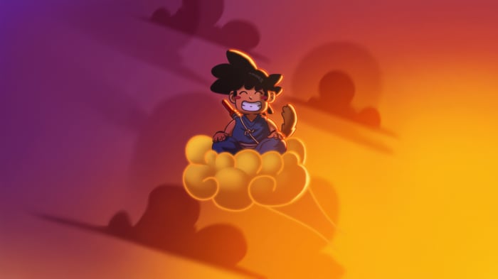 Baby Goku Rides the Flying Nimbus Cloud
