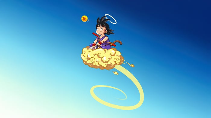 Kid Goku on Nimbus Cloud with Dragon Ball