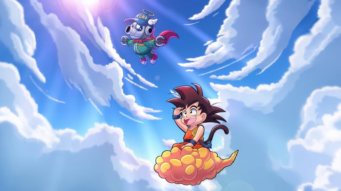 Goku and Tori Fly High in the Sky