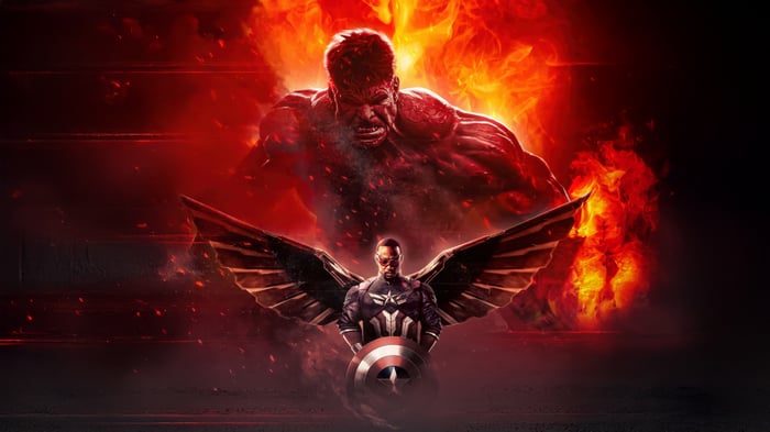 Red Hulk and Captain America with wings