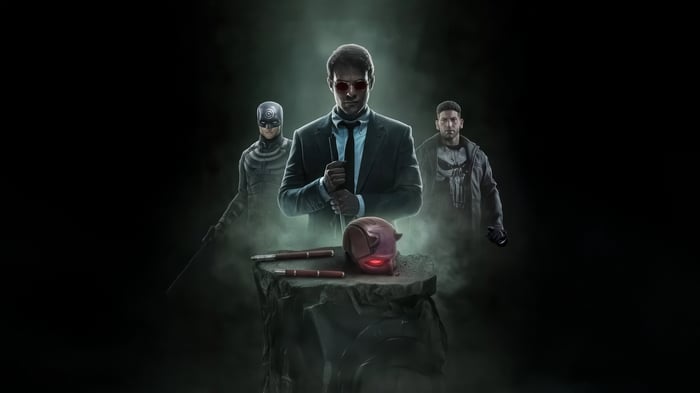 Daredevil, Punisher, and Elektra in Daredevil Born Again