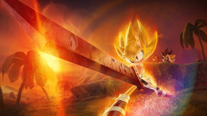 Super Sonic the Hedgehog with a large sword