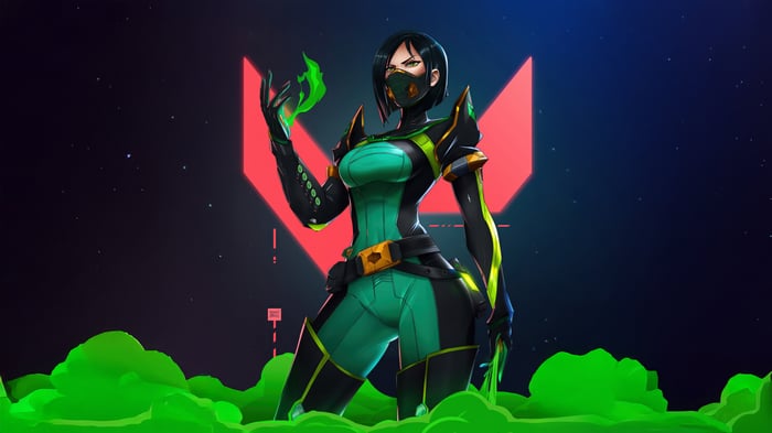 Viper from Valorant with green smoke