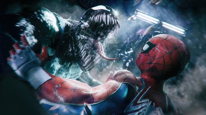 Spider-Man and Venom fighting