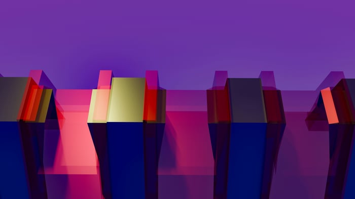 Abstract purple and pink geometric shapes with reflections