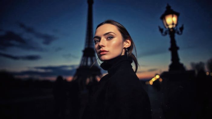 Woman in Paris at Dusk
